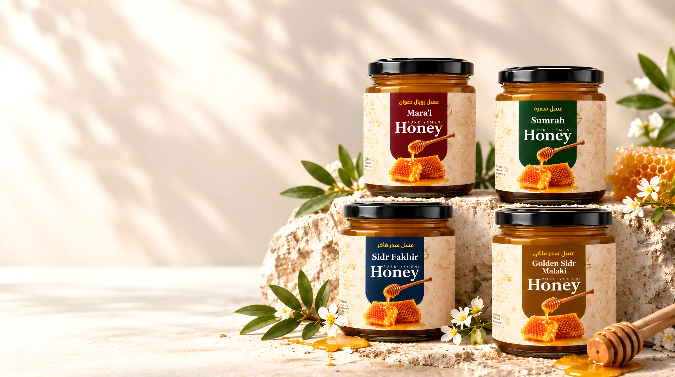 Empat pilihan madu Daw’an, honeycomb dan bunga