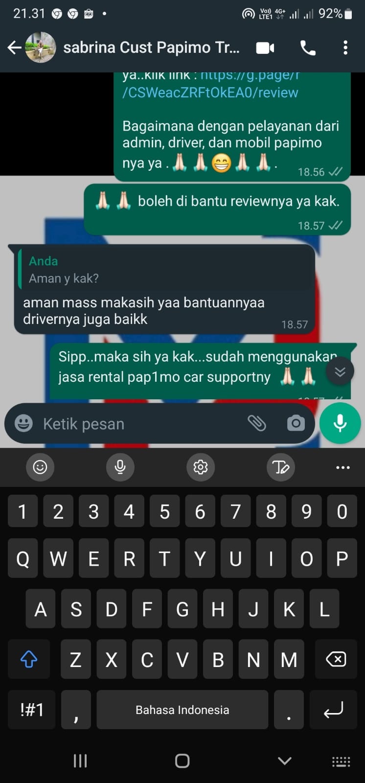 Testimoni rental mobil